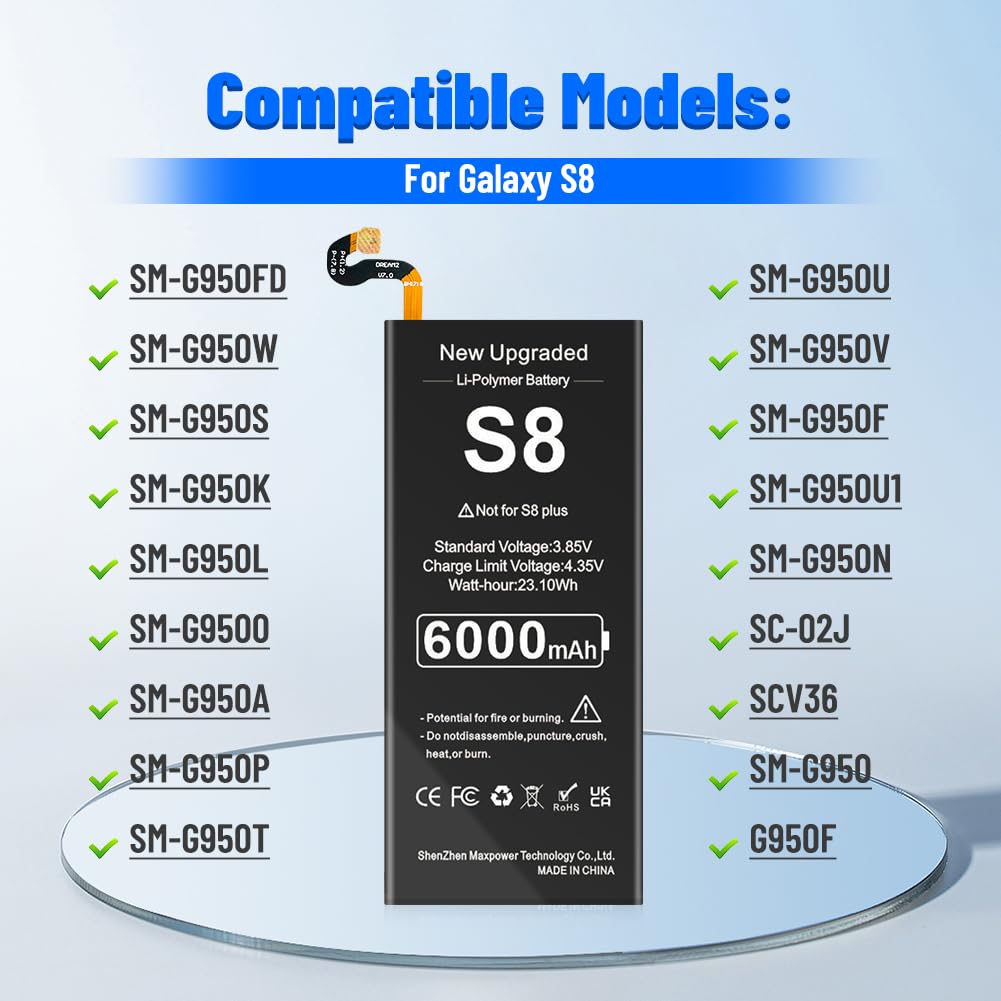 Amazon.com: SHENMZ Galaxy S8 Battery, [Upgraded] 6000mAh High